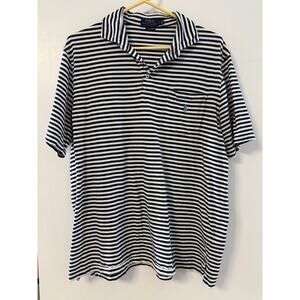 POLO RALPH LAUREN Shirt Mens Large L Classic Fit Striped Pocket Polo Navy White